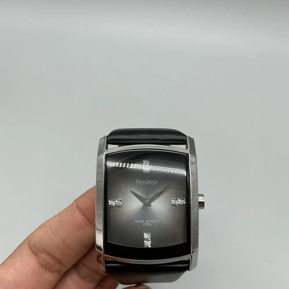 Armitron 20/4309GV Mens Watch 33mm Gray Ombre Dial Black Leather New Battery